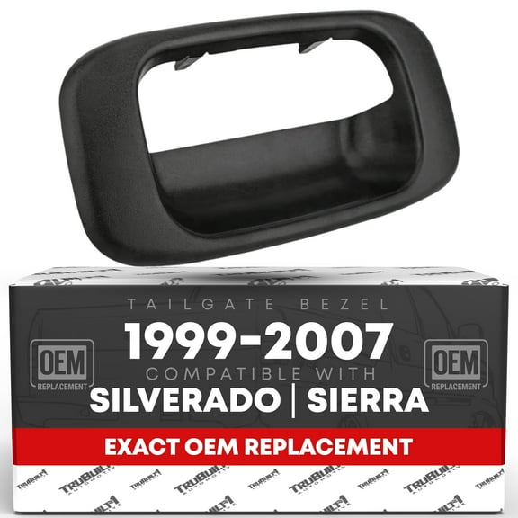 Tailgate Handle Bezel Trim - Compatible with 1999-2007 Chevrolet Silverado 1500, Silverado 2500, 01-07 Silverado 3500; 99-07 GMC Sierra 1500, Sierra 2500, 01-07 Sierra 3500 - Black - OEM 15228539