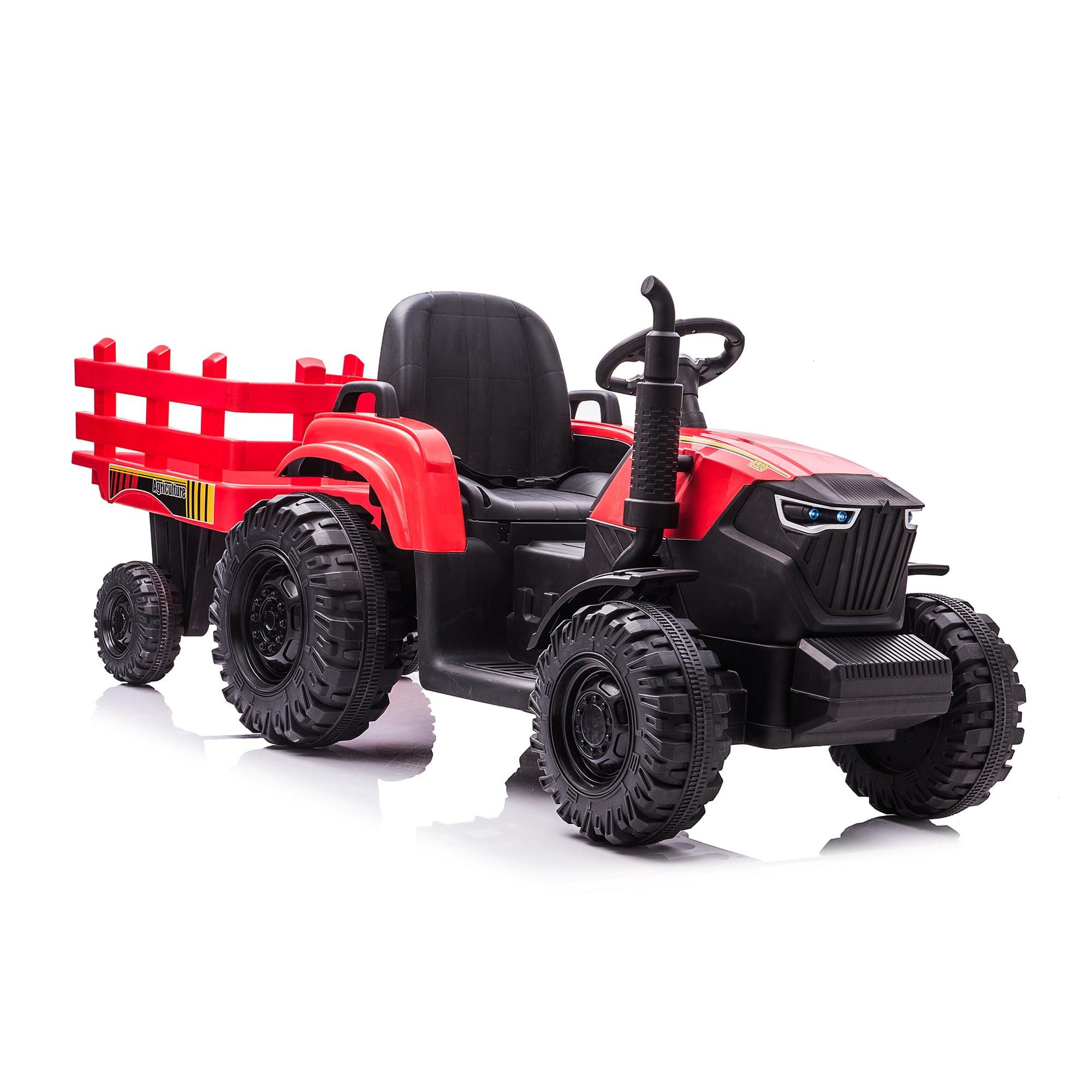 CIPACHO 24V Battery-Powered Toy Tractor with Trailer, Electric Ride On Tractor Car for Kids with USB, LED Lights, Safety Belt, Tractor Sound (No Music), Red CIPACHO 24V Battery-Powered Toy Tractor with Trailer, Electric Ride On Tractor Car for Kids with USB, LED Lights, Safety Belt, Tractor Sound (No Music), Red