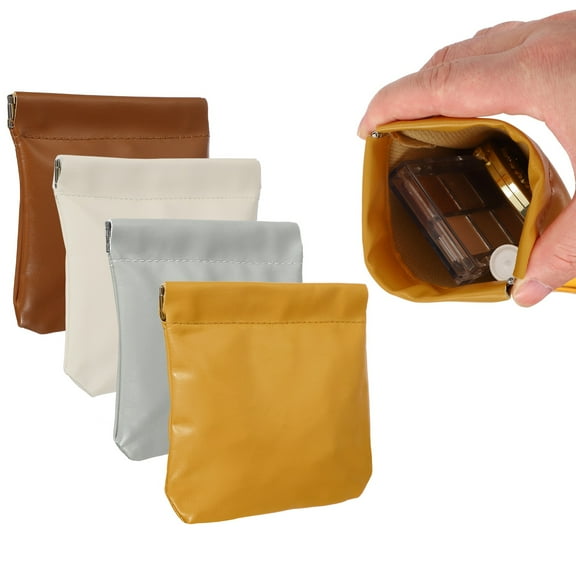 4Pcs Squeeze Coin Purse Pouch, Small Leather Change Purse for Makeup and Travel