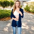 thumbnail image 6 of Women's Open Front Ribbed Cardigan with Long Sleeves and Front Pockets - X Large, Navy, 6 of 7