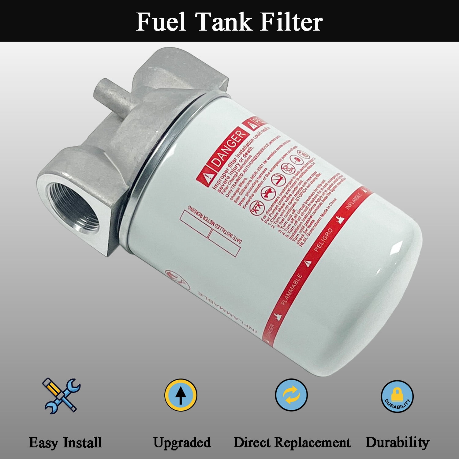 1 Inch NPT Fuel Tank Filter Kit, High Flow Fuel Filter 25 GPM 30 Micron Spin-on Cartridge Style Particulate Filter Compatible With Diesel Transfer Pump