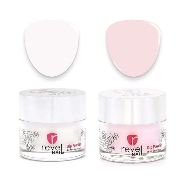 Revel Nail Dip Powder - Esmalte de uñas en polvo rosa transparente y francés resistente a las astillas en polvo para uñas con vitamina E y calcio Manicura DIY Erica & Veronica