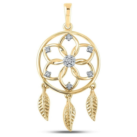 10kt Yellow Gold Womens Round Diamond Dream Catcher Circle Pendant 1/20 Cttw
