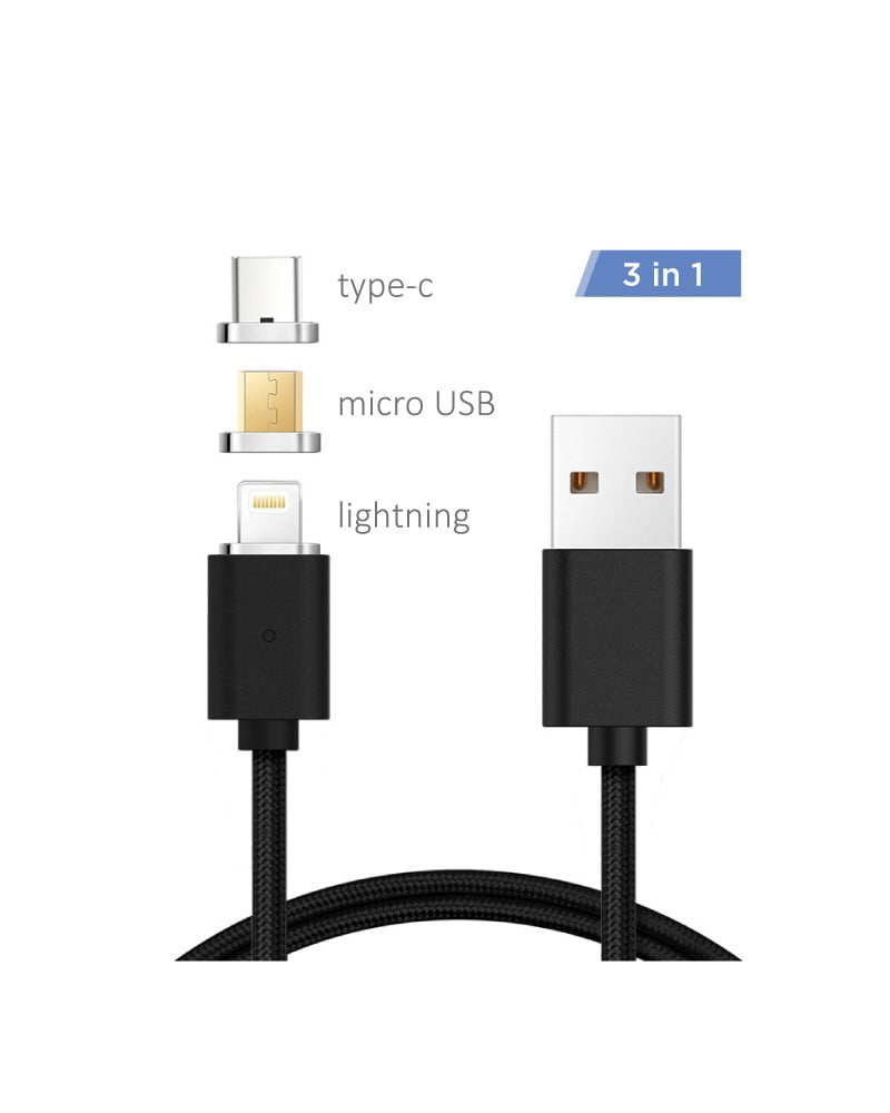 Micro USB Cable Mini Square 2x2x0.8 Rose Rainbow Flower Watercolor 3-in-1 Retractable USB Cable Type C Sync Fast Charging Cord for All Phone Tablets