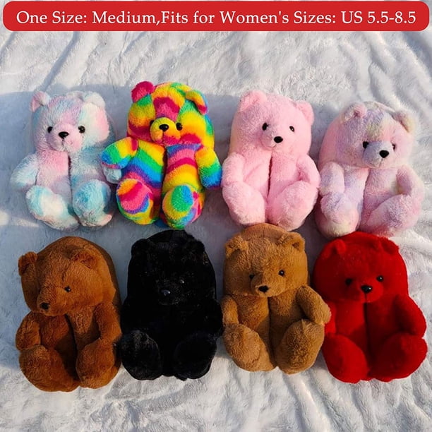 Plush Teddy Bear Slippers, Fuzzy Fluffy Furry Faux Fur Soft House