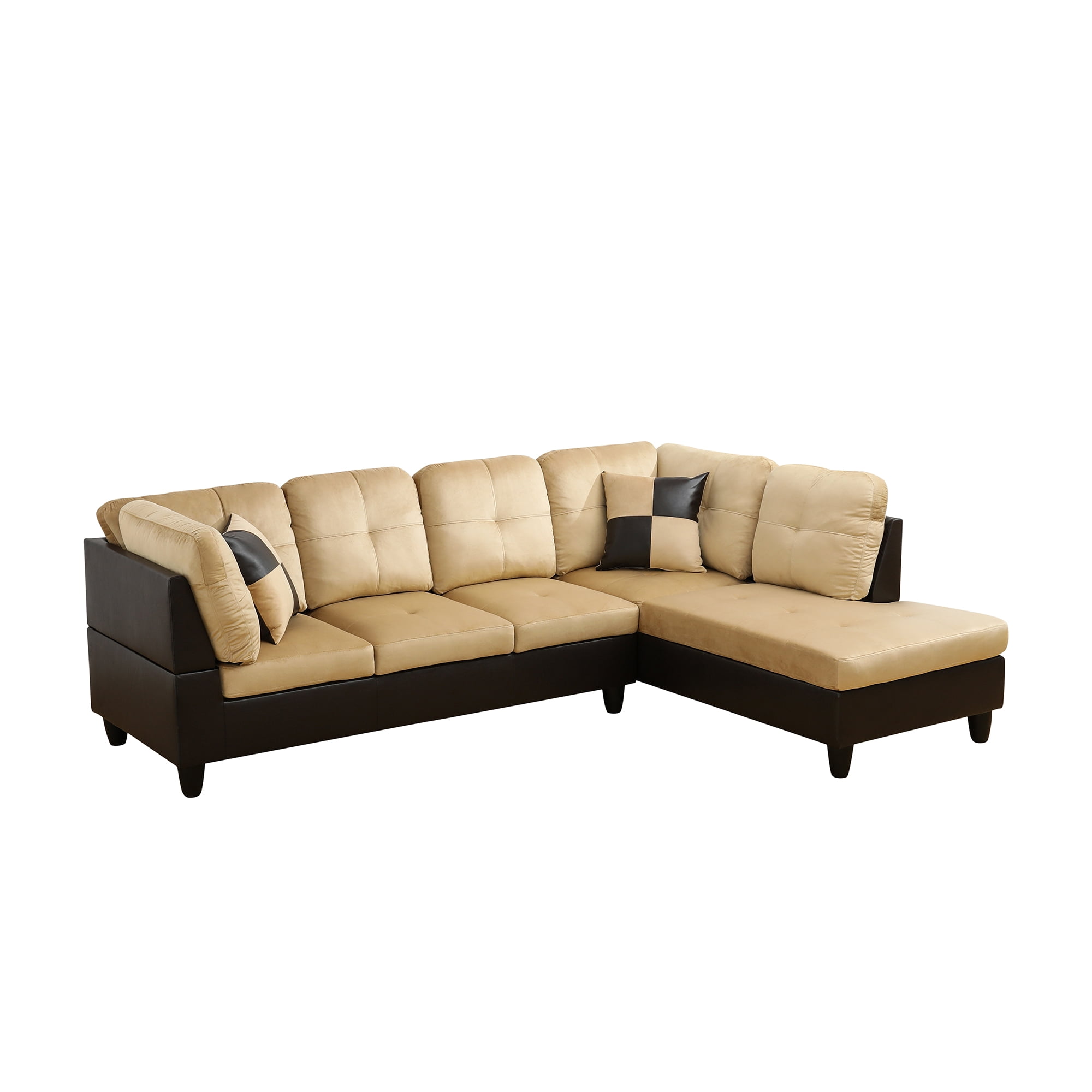 Hommoo Lint and PVC Living Room Furniture Sets, L Shaped Couches and Sofas, Modern Sectional Sofa for Home & Office, Beige and Brown(No Ottomans)