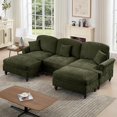 thumbnail image 3 of Mid Century Chenille Sectional Sofa, U Shape 3 Seat Couch with Flared Arms, Removable Ruffles Pleats Skirts, Deep Seat Sofa for Living Room, Green, 3 of 7