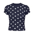 thumbnail image 5 of SAWOBUUN Women Cute Polka Dot T Shirt Short Sleeve Slim Stretch Crew Neck Trendy Summer Top, 5 of 7