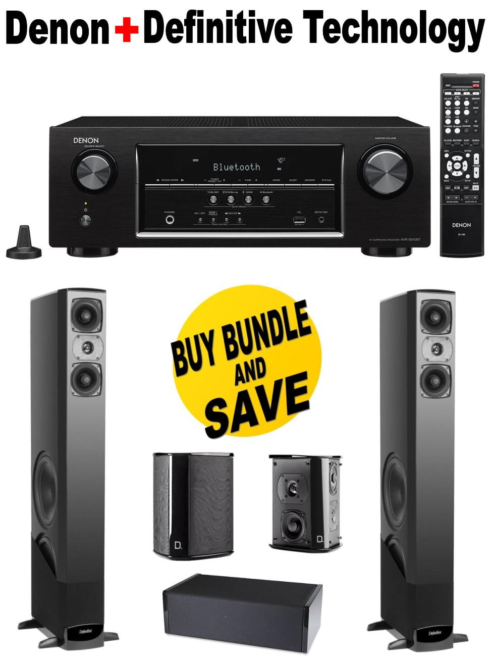 Denon AVRS510BT A/V Receiver with Bluetooth + Pair of Definitive