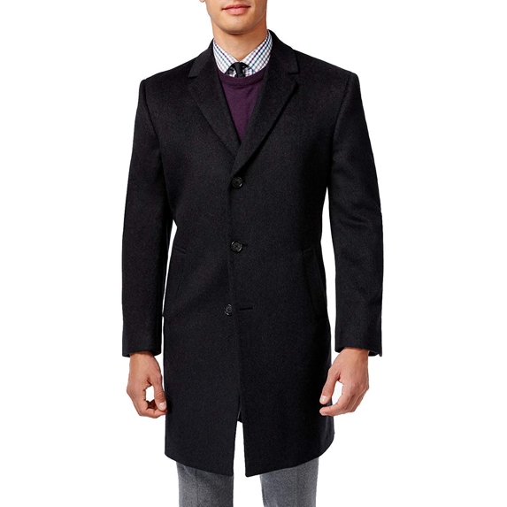 Calvin Klein Men's Modern Fit Wool Blend Overcoat Jacket, Charcoal Solid, 52L