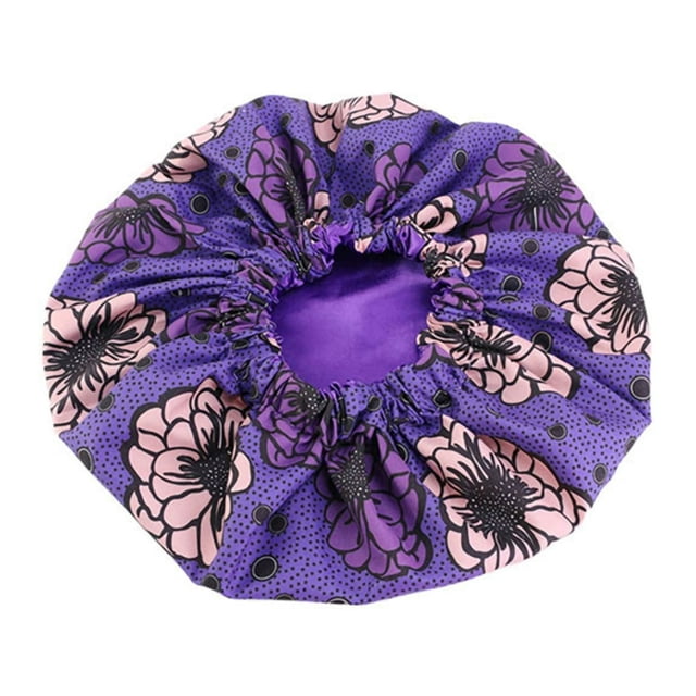 Bonnet Cap Floral Print African Style Satin Polyester Comfortable Hair Care Hat for Daily Wear