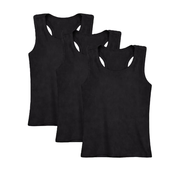 Blekii Girls Racerback Tank Tops, 3 Pack Sleeveless Camisoles, Soft Stretchy Dance Shirts, Black, 100