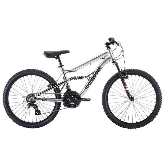 Mongoose Limestone Mountain Bike 24-inch Wheels, 21 Speeds, Silver