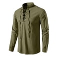 thumbnail image 4 of FRSASU Men's Long Sleeve Linen Shirts Retro Style Lace up for Medieval,Viking,Hippie Pirate Renaissance Costume Army Green, 4 of 7