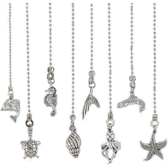 8Pcs Fan Pull Chain 13.19"-13.66" Ceiling Fan Pull Chains Extension Starfish Marine Organism Light Pulls Extension Chain Stainless Steel Ball Chains Extender for Light Lamp Home Decor for DIY