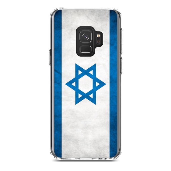 DistinctInk Clear Shockproof Hybrid Case for Samsung Galaxy S9 (5.8" Screen) - TPU Bumper, Acrylic Back, Tempered Glass Screen Protector - Israel Israeli Old Flag - Israel