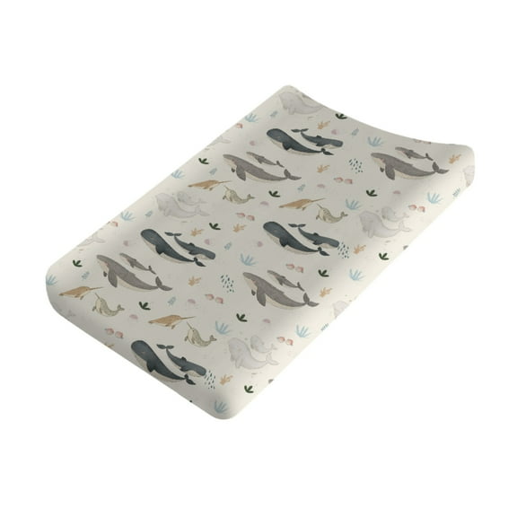 Cartoon Sea Whale Dolphin Baby Changing Pad Covers for Girls Boys Cute Fishes Conch Coral 32''x16'' Fitted Diaper Change Table Pad Mats Ocean Animal Soft Nursery Cradle & Bassinet Sheets