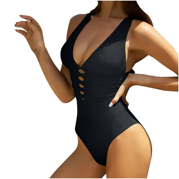 Elabch Womens One-Piece Swimsuits, Womens Hollow Out One Piece Swimsuit with Bra Ruched Swimwear Bathing Suit Black L