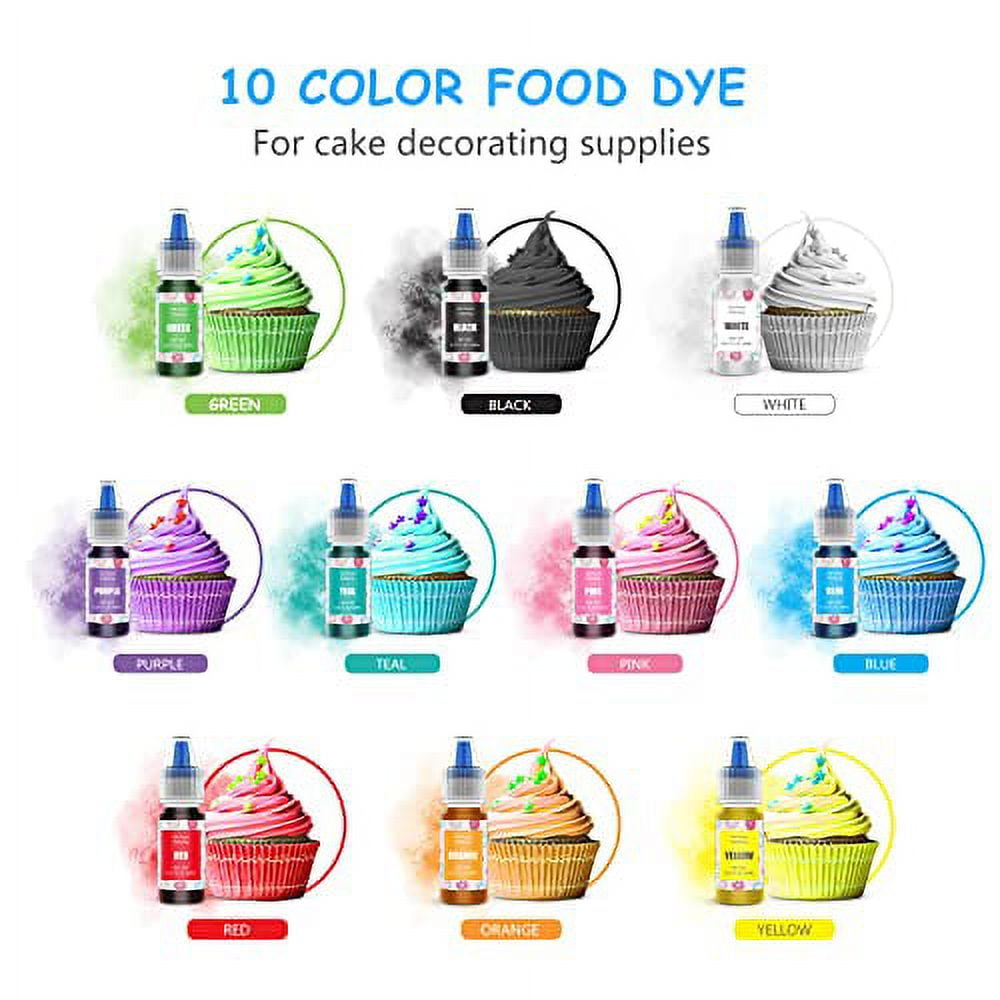 Gel Food Coloring 10 Colors, E-Kongton Food Coloring Gel Cake Color  Set,Vibrant Icing Colors Flavorless Edible Foods Dye for Baking Icing  Fondant Cake