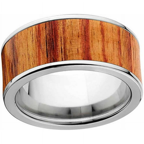 Men's Tulip Wood Exotic Wood Ring Crafted in Durable Stainless Steel