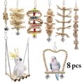 thumbnail image 2 of 8PCS Parrot Toy Set Hanging Funny Wood Cockatiel Swing Rattan Bird Toy with Bell, 2 of 10