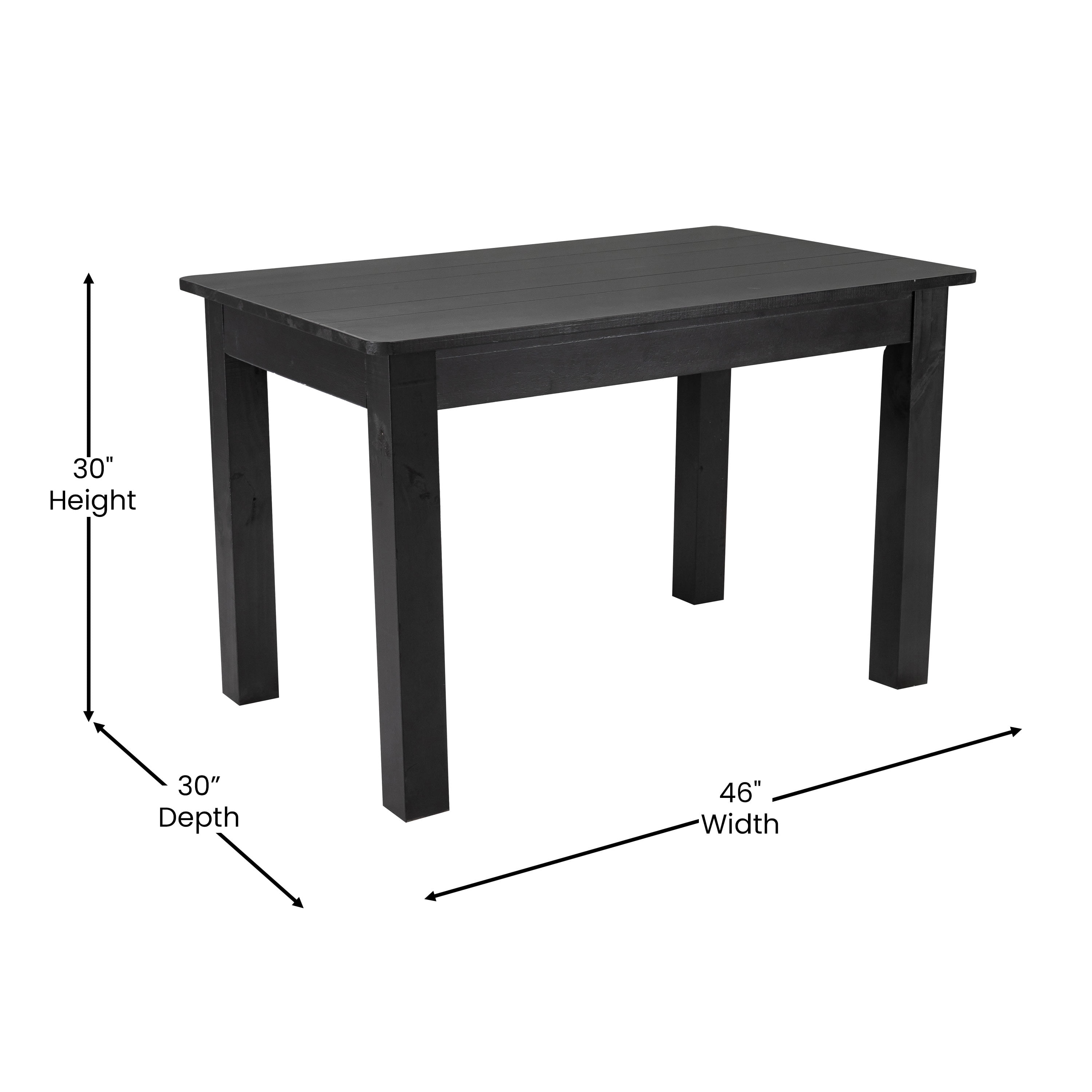BizChair 46" x 30" Rectangular Black Wash Solid Pine Farm Dining Table