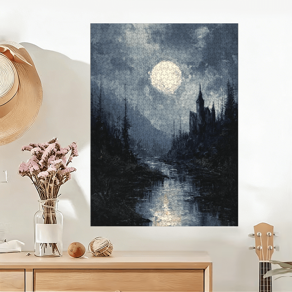 A Box of (1000pcs) Adult Puzzles, Night Lake Scenery Theme, High Difficulty, Suitable for Adults, Family Entertainment, Home Decoration.29.4*19.6 in