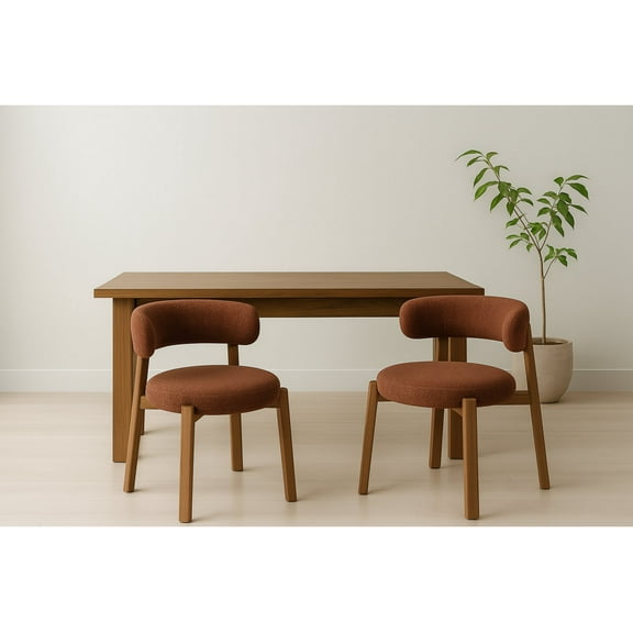 Upholstered Curved Back Wood-look Metal Frame 2pc Dining Chairs