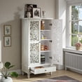 thumbnail image 2 of GZXS Retro Accent Cabinet in Antique Gray White, 55.12" Tall Kitchen Pantry with Hollow-Carved Doors & Adjustable Shelves & Storage Drawer, Perfect as Decorative Accent Piece & Practical Organizer, 2 of 10