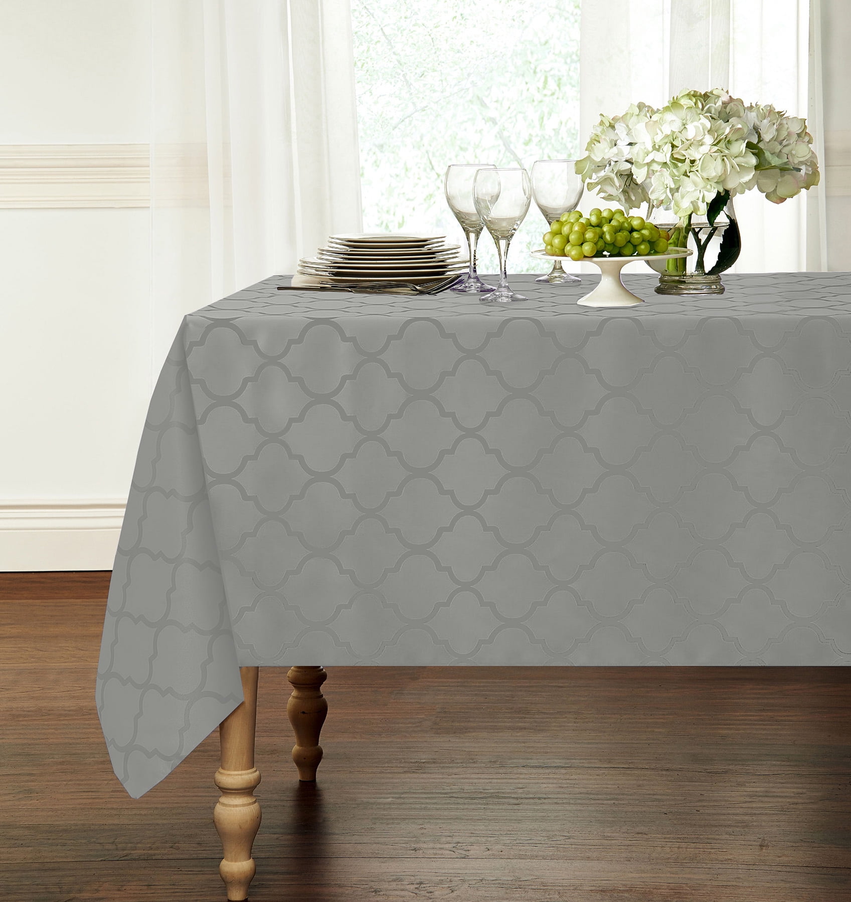 VCNY Home Luxury Lattice Fabric Tablecloth Platinum, 60 in. x 120. in