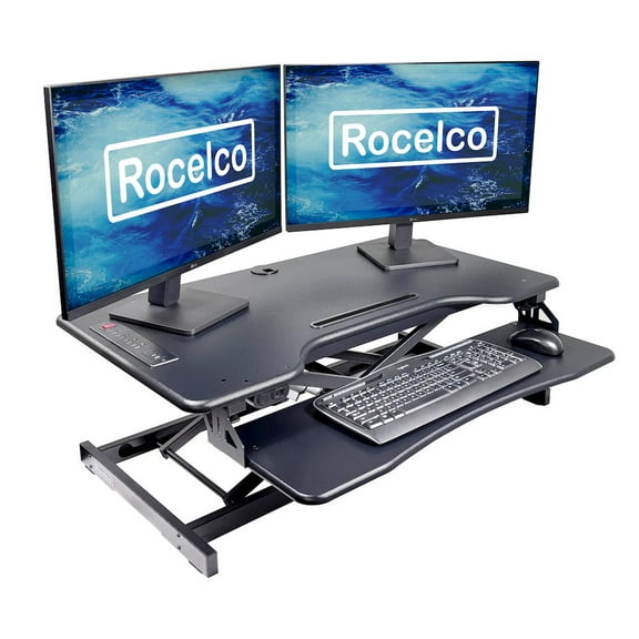 Rocelco 37.4" Electric Standing Desk Converter with AC USB ChargerDR2B)