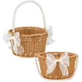 thumbnail image 1 of wonima44 Flower Girl Basket Set of 2 - Small Wicker Rattan Baskets with Pearl Handle & Bow for Rustic Weddings, Easter Basket, or Garden Storage, 1 of 1