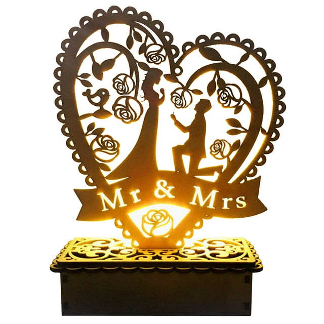 Bangcool Wedding Night Lamp Wooden Hollow Heart Shape LED Table Light Table Decoration