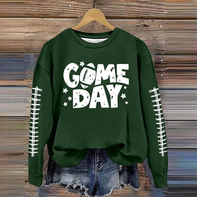 TINZ Ensemble Décontracté pour Femmes Col Rond Rugby Jour de Match Imprimé Chandail à Capuchon Chandail Blouse et Pantalon Chandails en Molleton Col Entonnoir Femmes