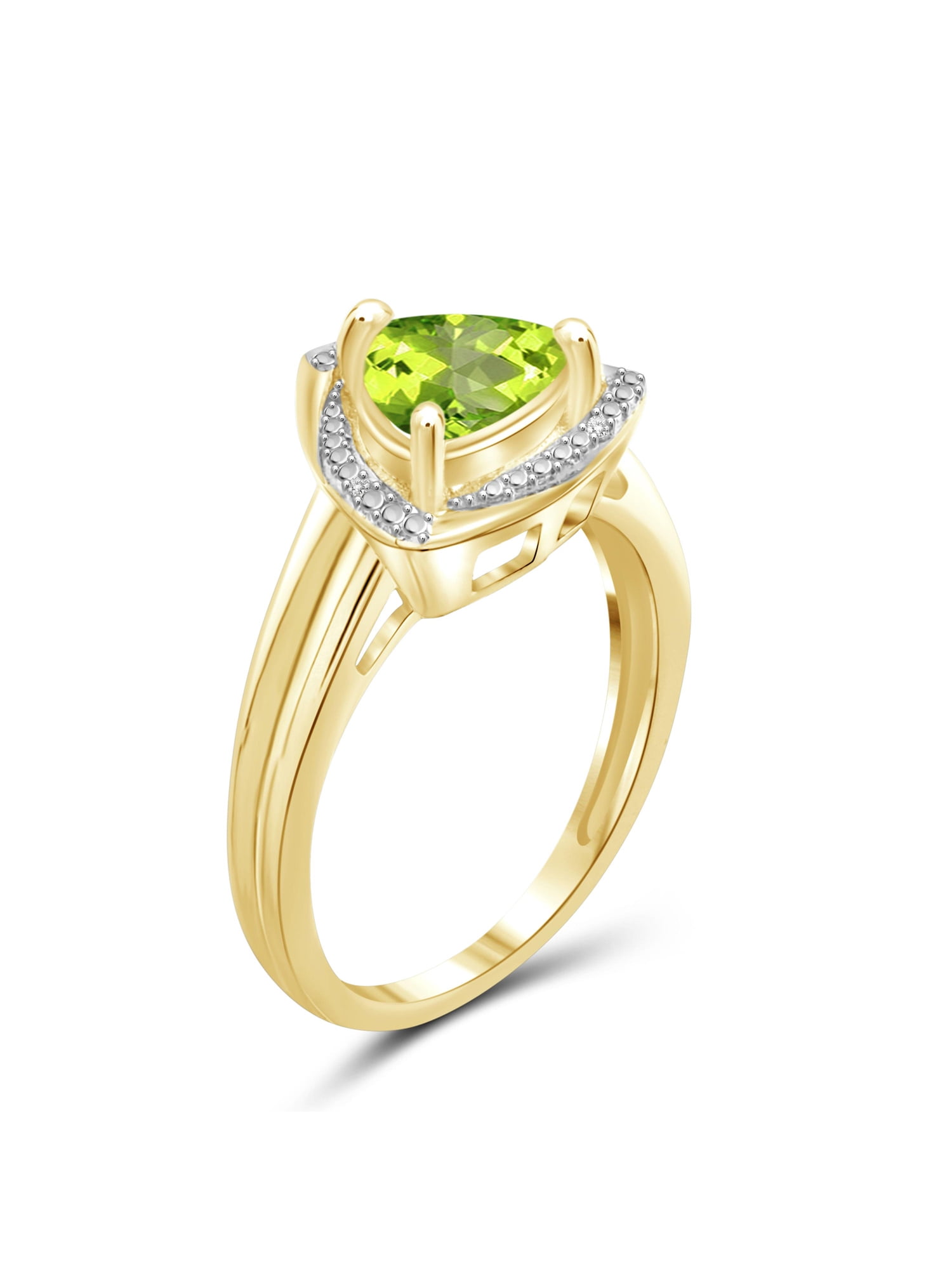 1 1/2 Carat T.G.W. Peridot And White Diamond Accent 14k Gold Over Silver Ring