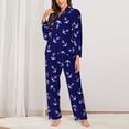 thumbnail image 2 of Pajama Sets for Women 2 Pcs, white anchors navyblue cute Button Down Long Sleeve Sleepwear Lounge PJ Sets, 2 of 6