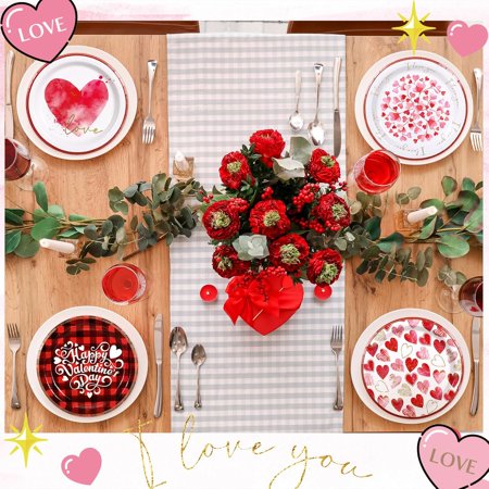 SHILIU-100 Pcs Valentineu2018s Day Paper Plates 9 Inches Disposable Round Heart Plates for Valentineu2018s Day Party Table Decor