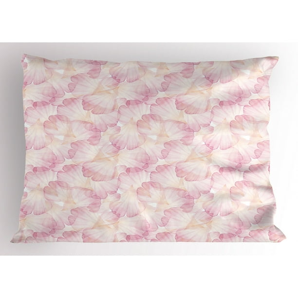 Pastel Pillow Sham Soft Pink Flower Petals Watercolor Painting Style