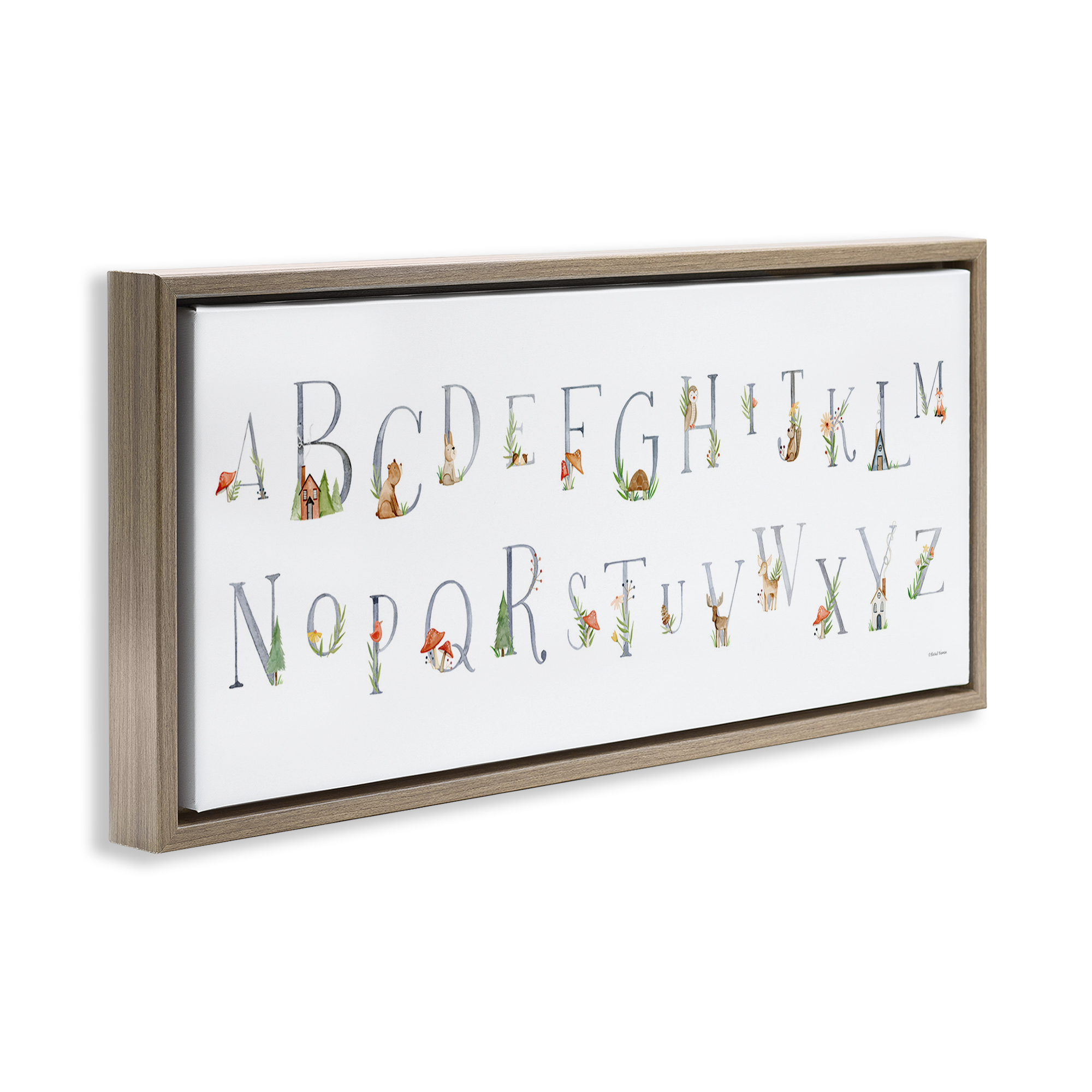 Stupell Industries Country Cottage Alphabet Town & City Painting Brown Floater Framed Art Print Wall Art, 31 x 14