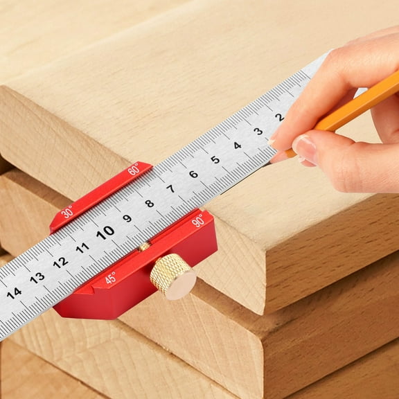Scribing Ruler Stainless Steel Woodworking Ruler High Accuracy Line Marking Gauge with 30°/45°/60°/90° Slide Stop T Type Scribing Rulers Portable Carpentry Measuring and Marking Tool