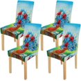 thumbnail image 1 of Funda Protectora de asiento ABPHQTO con Flores Azules y Rojas Juego de 4 para comedor Hotel Fiesta de bodas, 1 of 4