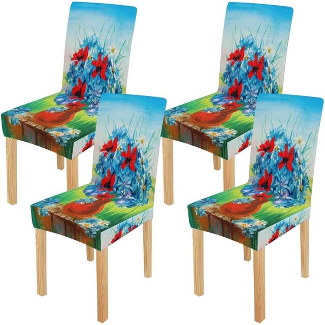 Funda Protectora de asiento ABPHQTO con Flores Azules y Rojas Juego de 4 para comedor Hotel Fiesta de bodas