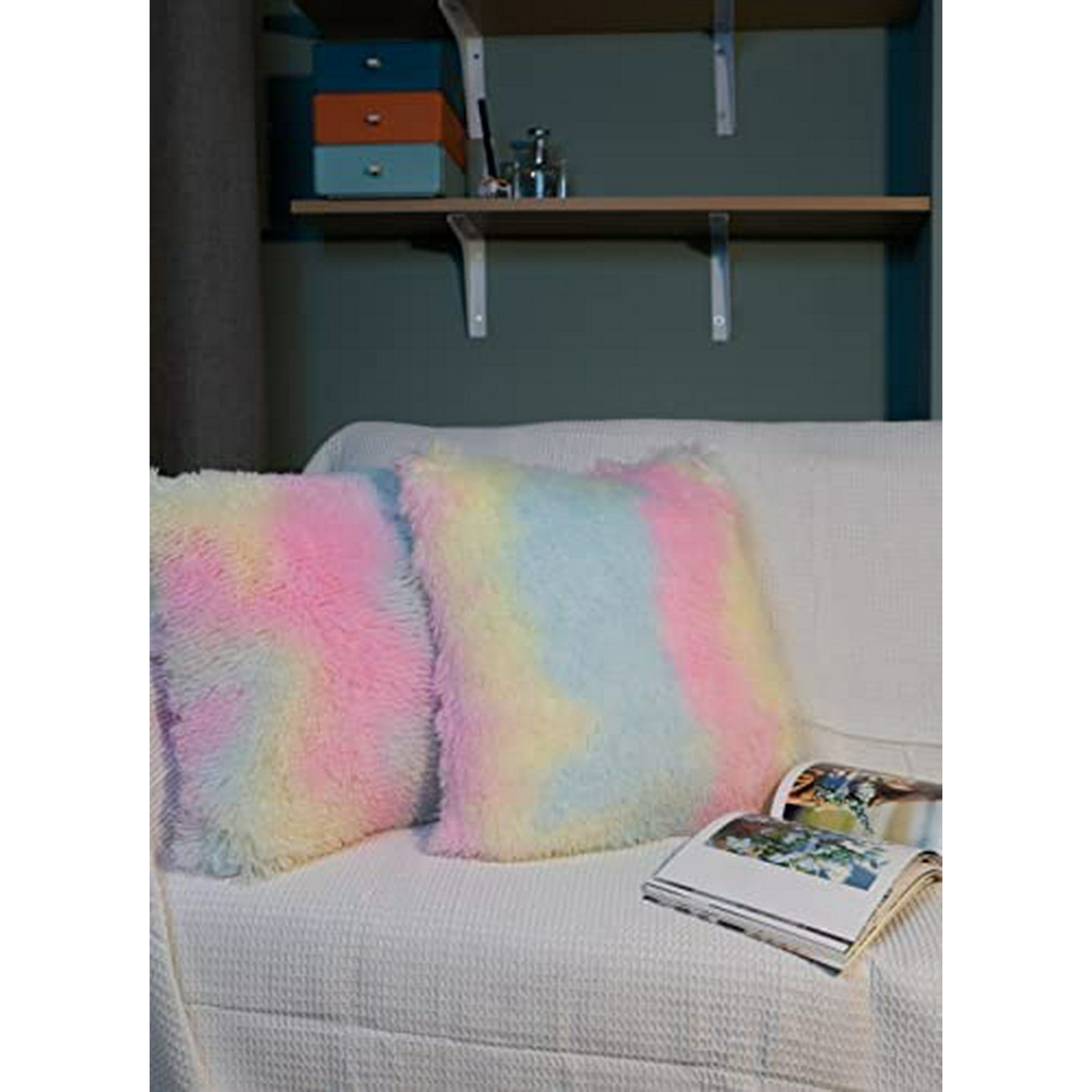 Htcm 2pcs Soft Faux Fur Fluffy Pillows Covers For Girls Room Decor Tie Dye Decorative Pillow Covers Rainbow Pillows Cute Fuzzy Pillow Kawaii Throw Pil