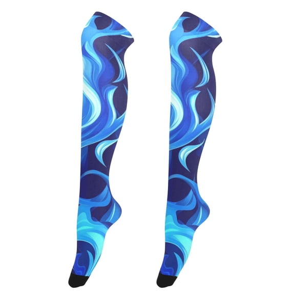 Sexy Thigh High Stockings - Silky Smooth & Stay-Up Design for Legs That Slay! Virbant Blue Blaze Pattern