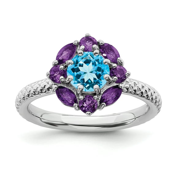 925 Sterling Silver Amethyst Blue Topaz Stackable Ring Gemstone Birthstone February December Multiple