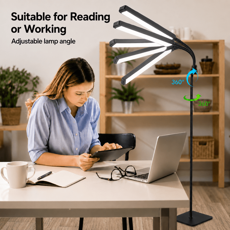 Mehoom LED Floor Lamp, 1200 Lumens, Adjustable Gooseneck, Black/White photo 4
