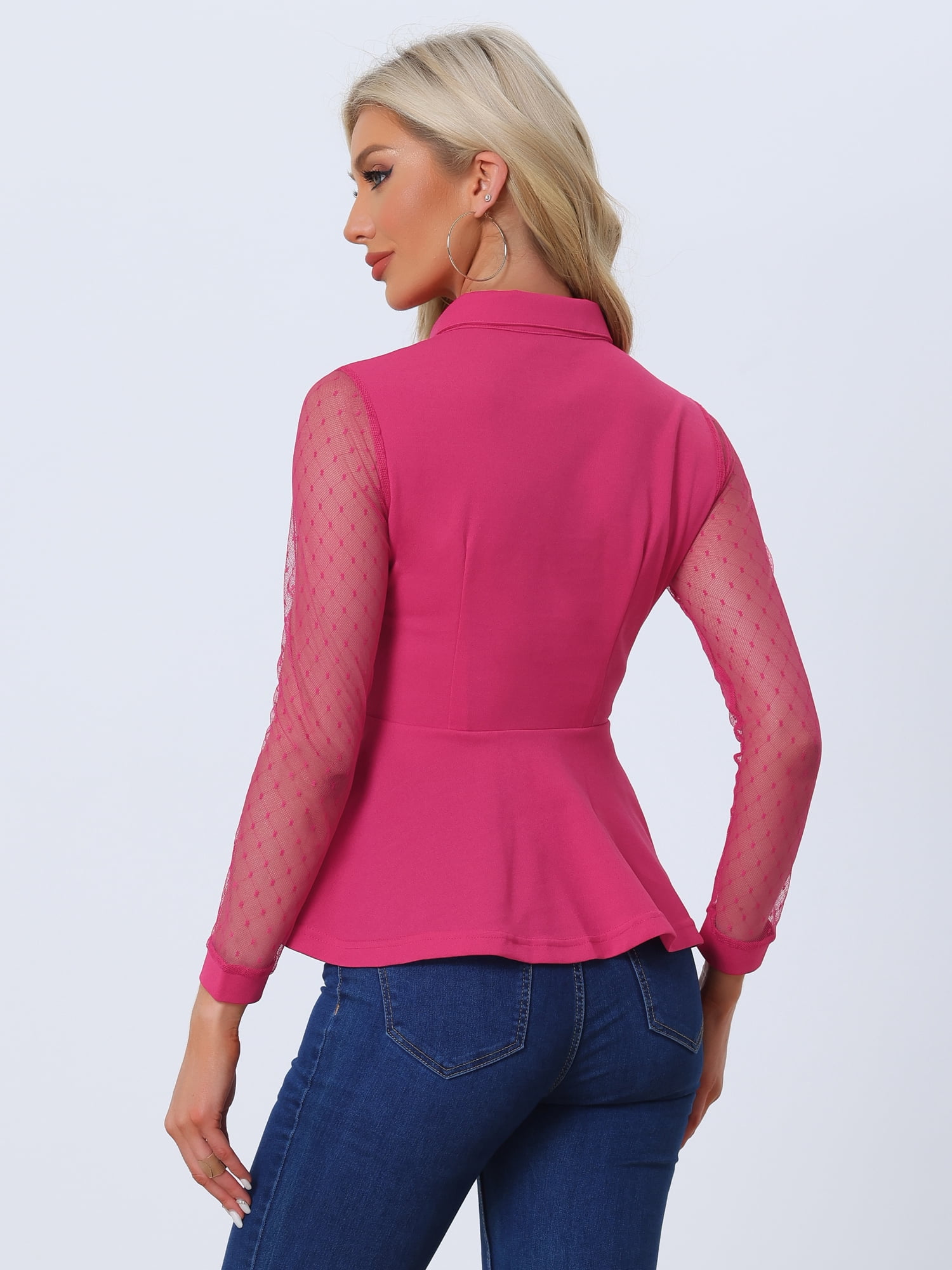 DARING DIVA Women's Mesh Sheer Long Sleeve Keyhole Top S Hot Pink