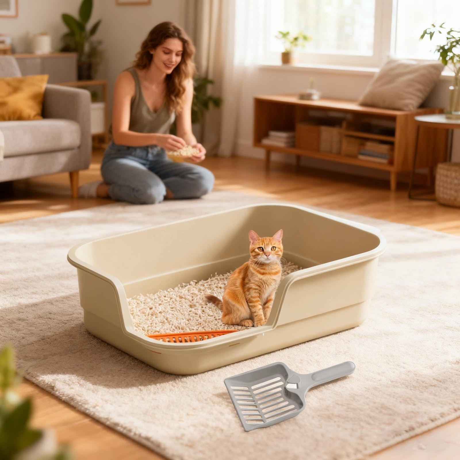Extra Large Semi Enclosed Cat Litter Box High Sides Low Entry Open Top Kitty Toilet Splash Control for Senior Cats Kittens Multi Cat Home Apartment Senior Cats Multi Cat Clean Home Litter Control