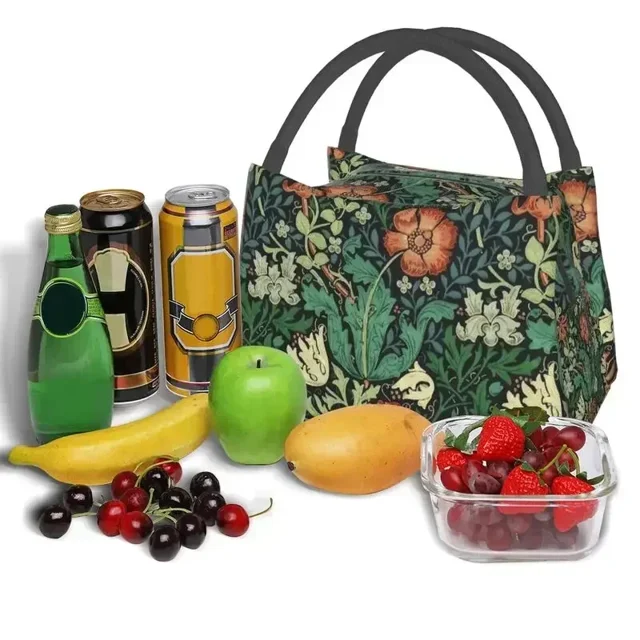 William Morris Compton Floral Art Nouveau Pattern Resuable Lunch Boxes for Women Waterproof Textile Pattern Insulated Lunch Bag