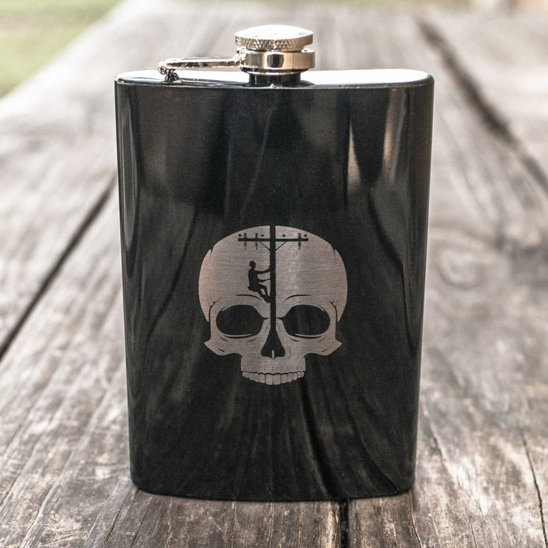 8oz BLACK Lineman Skull Flask 8oz BLACK Lineman Skull Flask
